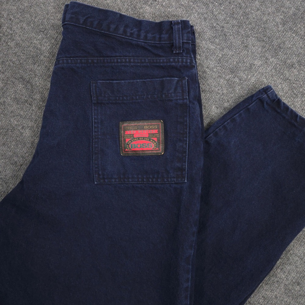 Vintage BOSS Jeans Mens *39X32 Blue Loose Baggy Dark Wash Denim‎ Made In USA 90s
